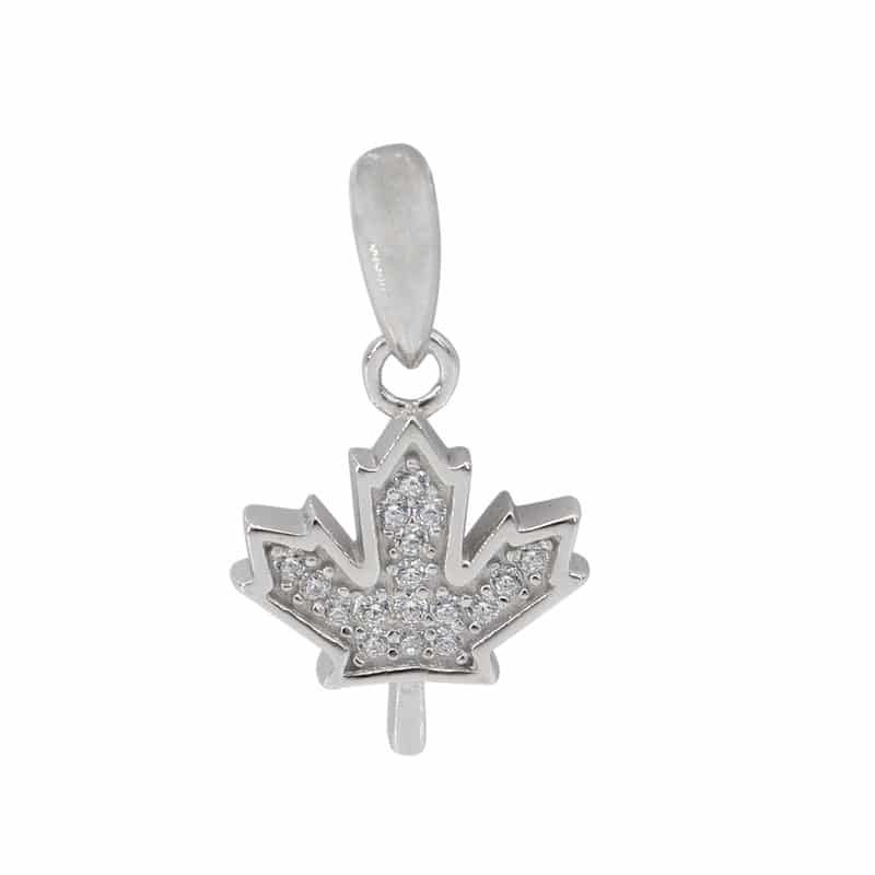 Sterling Maple Leaf Pendant with CZs - Click Image to Close